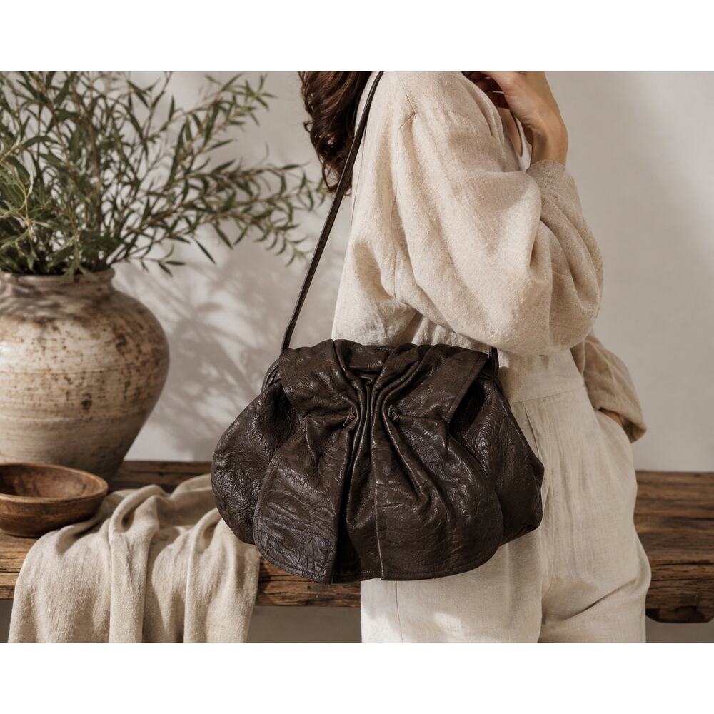 Vintage 1980s Marco Avane Brown Leather Sculptural Frame Shoulder Bag Minimalist - Picture 3 of 11
